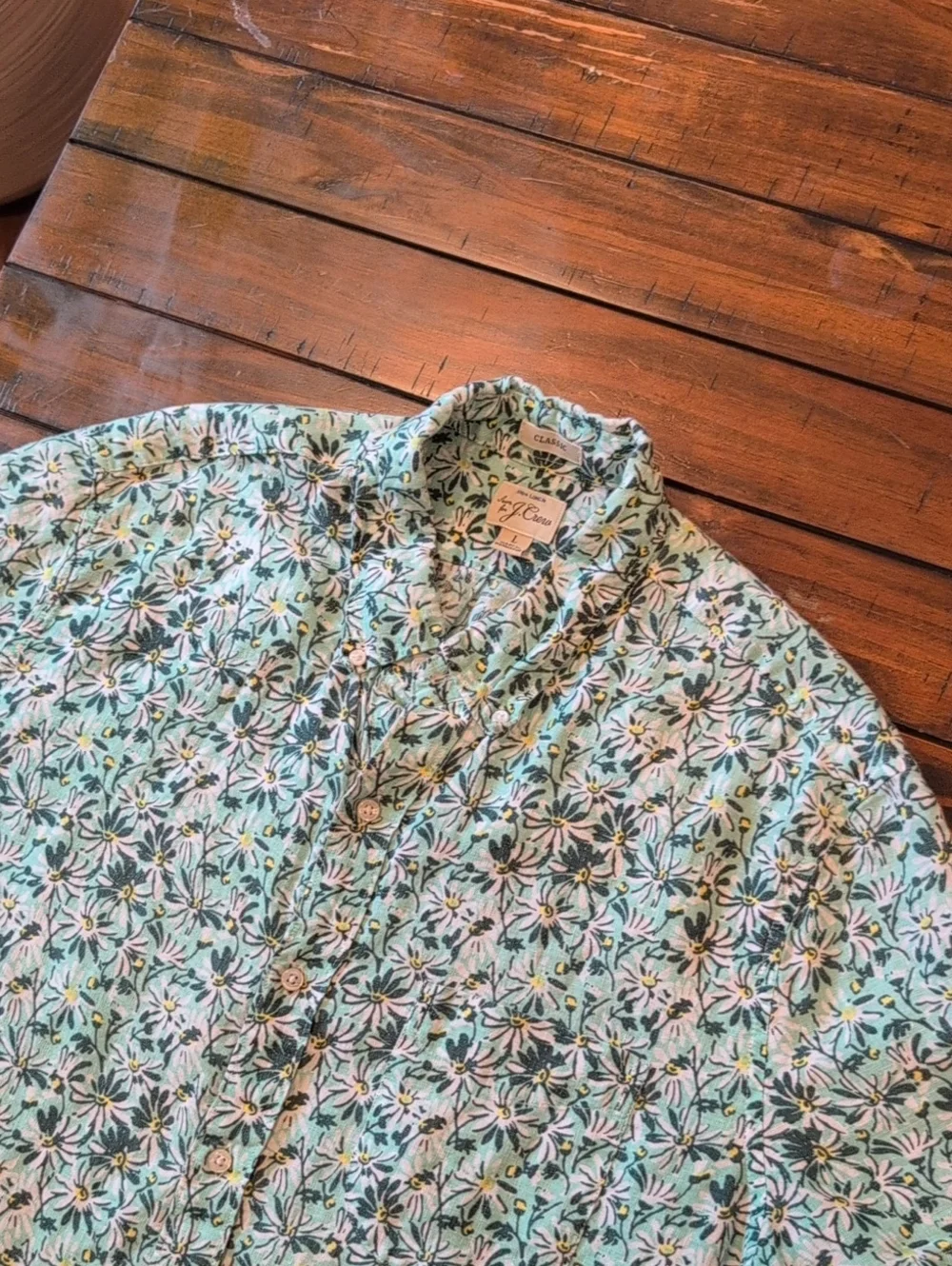 J. Crew Linen Short Sleeve Button Down Aqua Floral